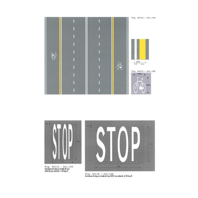 Strisce che delimitano piste ciclabili / Iscrizione STOP